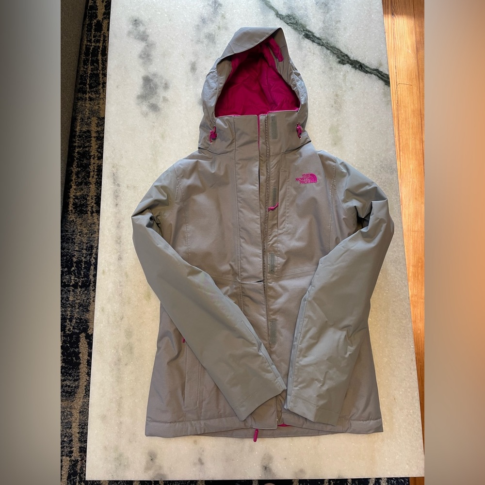 Grey/ Pink north face  jacket XS